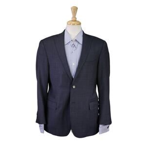 Hart Schaffner Marx Gray Blue Check Wool 2-Btn Sportcoat Blazer Made in USA 40S